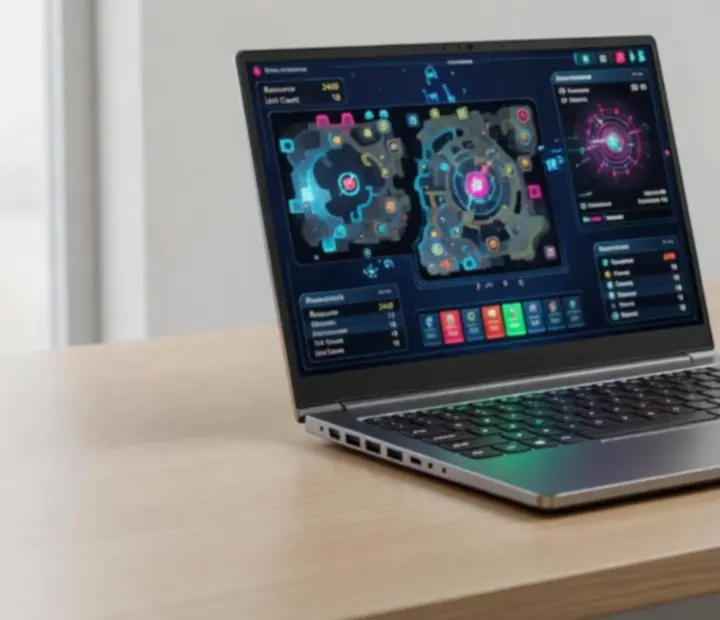 Laptop gamingowy ustawiony na biurku w nowoczesnym wnętrzu