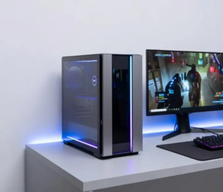 Nowoczesne stanowisko gracza PC z podświetleniem i monitorem ultrapanoramicznym